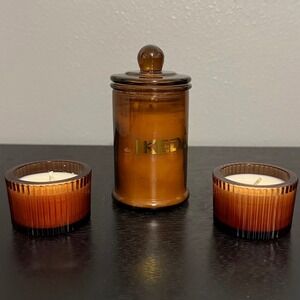 IKEDA Scented Candles Set 3pc Amber Glass Sandalwood Lemon New Apothecary Votive